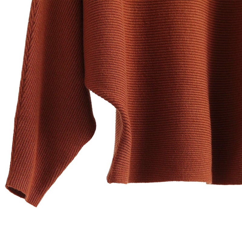 Ckikiou Womens Lightweight Oversized Boat Neck Sweaters Tops Dolman Batwing Sleeve Ribbed Knitted Pullovers Caramel - Image 3